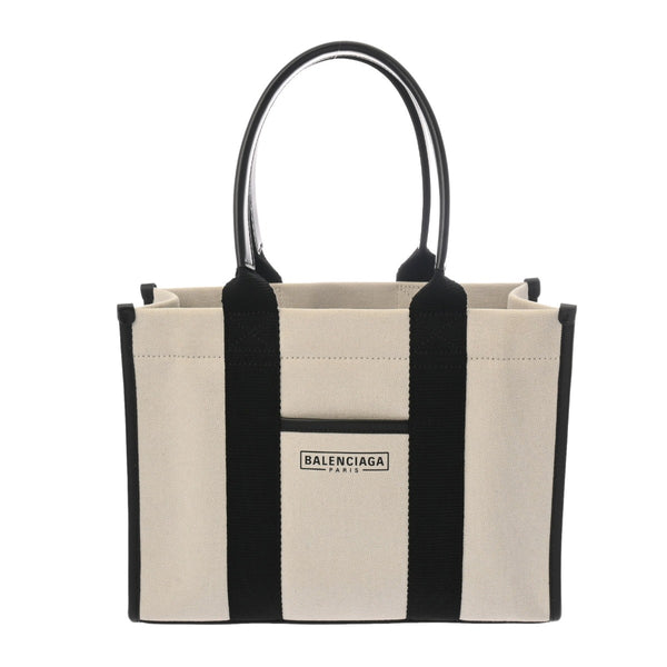BALENCIAGA バレンシアガ ハードウェア スモールトート 2WAY ホワイト/ブラック 671402 レディース キャンバス レザー トートバッグ Aランク 中古 銀蔵