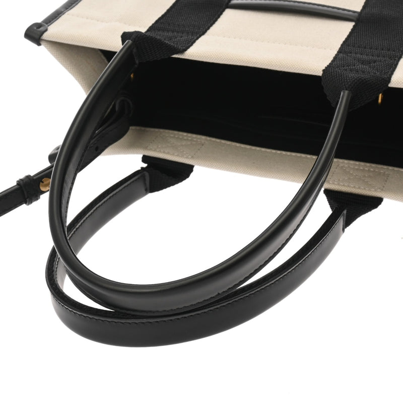 BALENCIAGA バレンシアガ ハードウェア スモールトート 2WAY ホワイト/ブラック 671402 レディース キャンバス レザー トートバッグ Aランク 中古 銀蔵