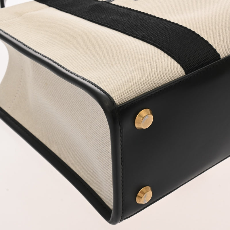 BALENCIAGA バレンシアガ ハードウェア スモールトート 2WAY ホワイト/ブラック 671402 レディース キャンバス レザー トートバッグ Aランク 中古 銀蔵