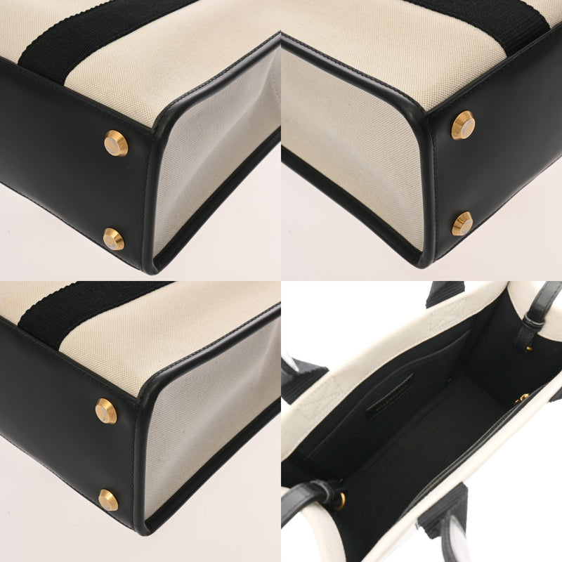 BALENCIAGA バレンシアガ ハードウェア スモールトート 2WAY ホワイト/ブラック 671402 レディース キャンバス レザー トートバッグ Aランク 中古 銀蔵