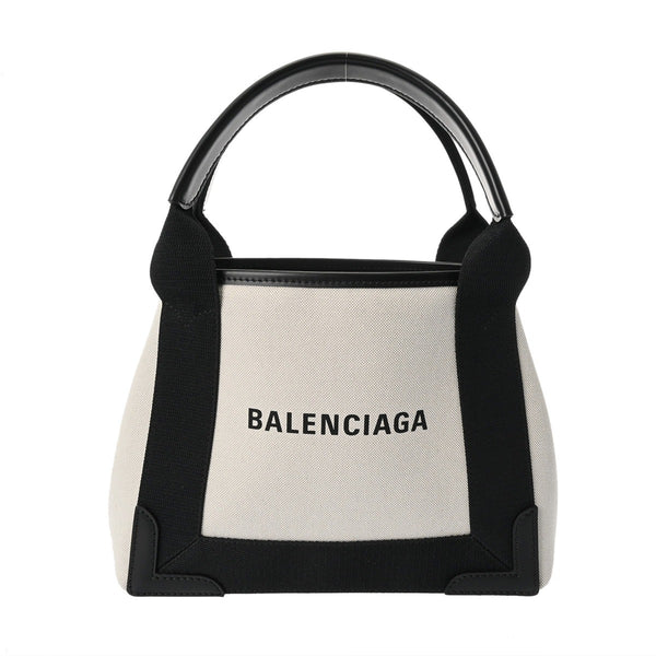 BALENCIAGA バレンシアガ ネイビーカバス XS 2WAY ホワイト/ブラック 390346 レディース キャンバス レザー ハンドバッグ Aランク 中古 銀蔵