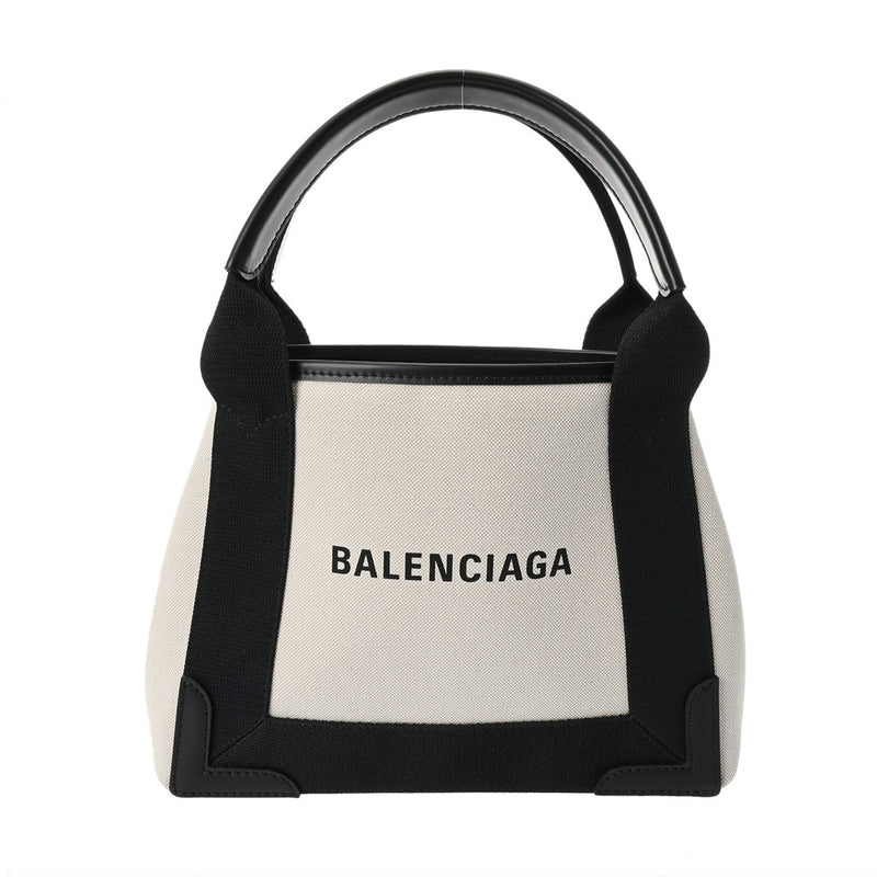 BALENCIAGA バレンシアガ ネイビーカバス XS 2WAY ホワイト/ブラック 390346 レディース キャンバス レザー ハンドバッグ Aランク 中古 銀蔵