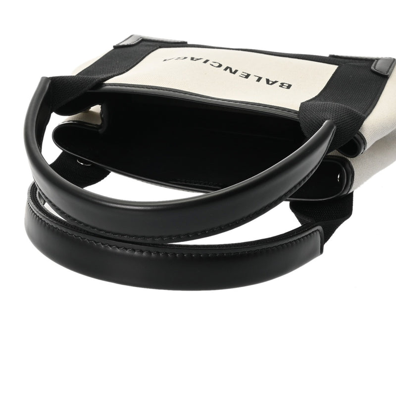 BALENCIAGA バレンシアガ ネイビーカバス XS 2WAY ホワイト/ブラック 390346 レディース キャンバス レザー ハンドバッグ Aランク 中古 銀蔵