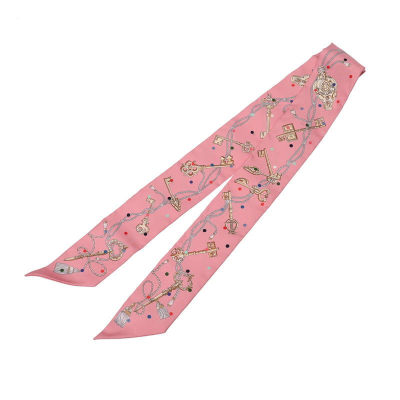 HERMES エルメス ツイリー LES CLES A POIS ローズ レディース シルク100％ スカーフ 新同 中古 銀蔵