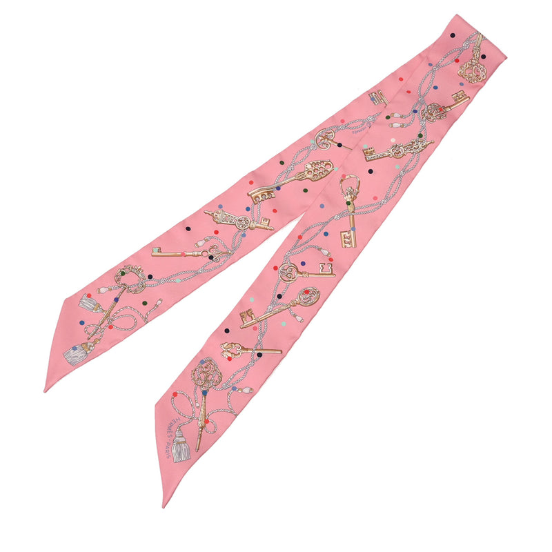 HERMES エルメス ツイリー LES CLES A POIS ローズ レディース シルク100％ スカーフ 新同 中古 銀蔵