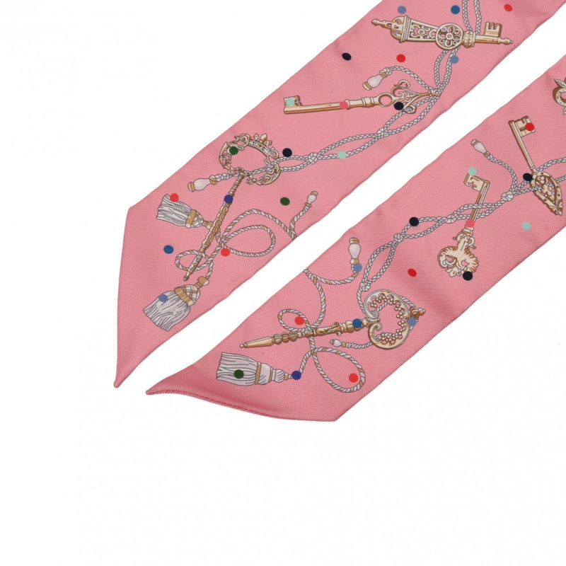 HERMES エルメス ツイリー LES CLES A POIS ローズ レディース シルク100％ スカーフ 新同 中古 銀蔵