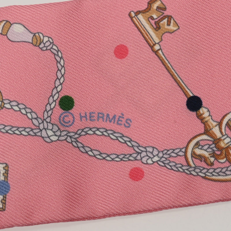 HERMES エルメス ツイリー LES CLES A POIS ローズ レディース シルク100％ スカーフ 新同 中古 銀蔵