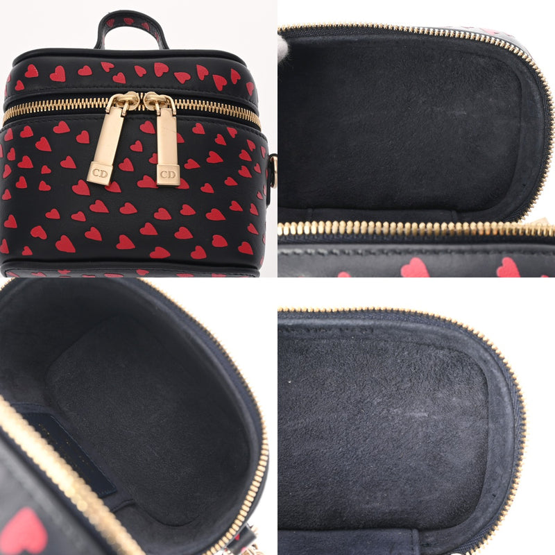 CHRISTIAN DIOR クリスチャンディオール レディディオール マイクロ バニティケース ハート柄 2WAY ブラック/レッド S09180SGA レディース レザー バニティバッグ Aランク 中古 銀蔵