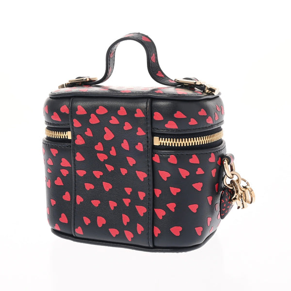 CHRISTIAN DIOR クリスチャンディオール レディディオール マイクロ バニティケース ハート柄 2WAY ブラック/レッド S09180SGA レディース レザー バニティバッグ Aランク 中古 銀蔵
