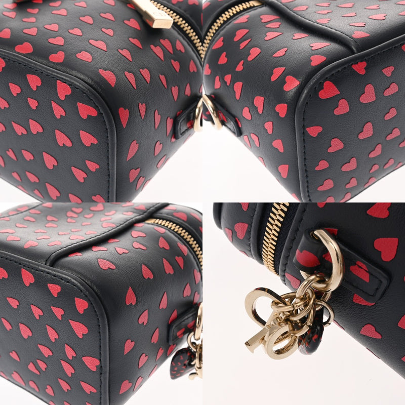CHRISTIAN DIOR クリスチャンディオール レディディオール マイクロ バニティケース ハート柄 2WAY ブラック/レッド S09180SGA レディース レザー バニティバッグ Aランク 中古 銀蔵