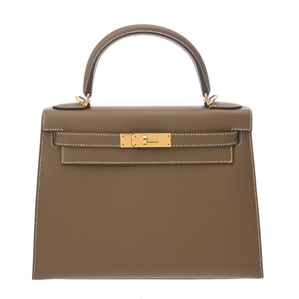 HERMES エルメス ケリー28 外縫い エトゥープ Y刻印(2020年頃) レディース ヴォーエプソン 2WAYバッグ Aランク 中古 銀蔵