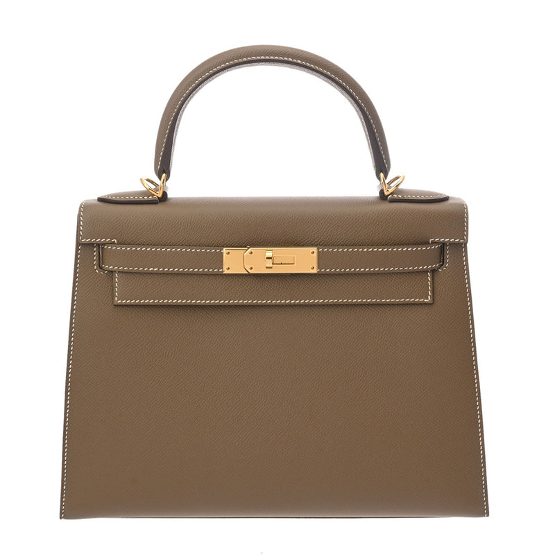 HERMES エルメス ケリー28 外縫い エトゥープ Y刻印(2020年頃) レディース ヴォーエプソン 2WAYバッグ Aランク 中古 銀蔵