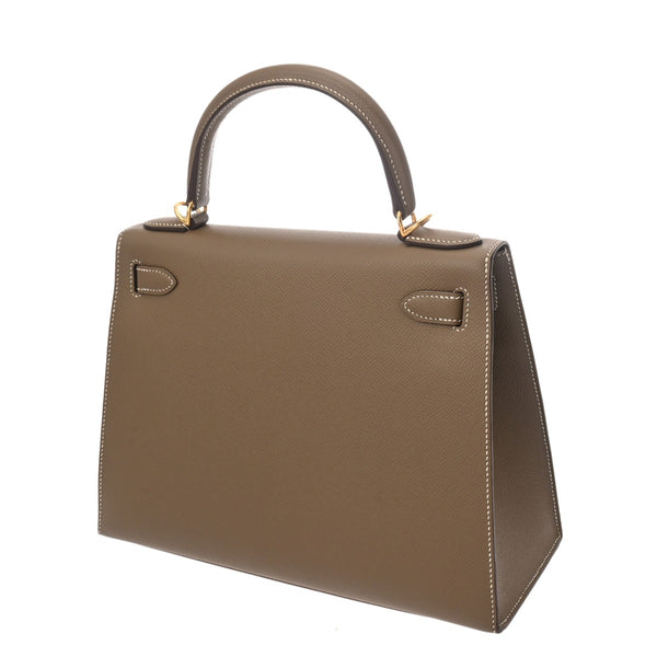 HERMES エルメス ケリー28 外縫い エトゥープ Y刻印(2020年頃) レディース ヴォーエプソン 2WAYバッグ Aランク 中古 銀蔵