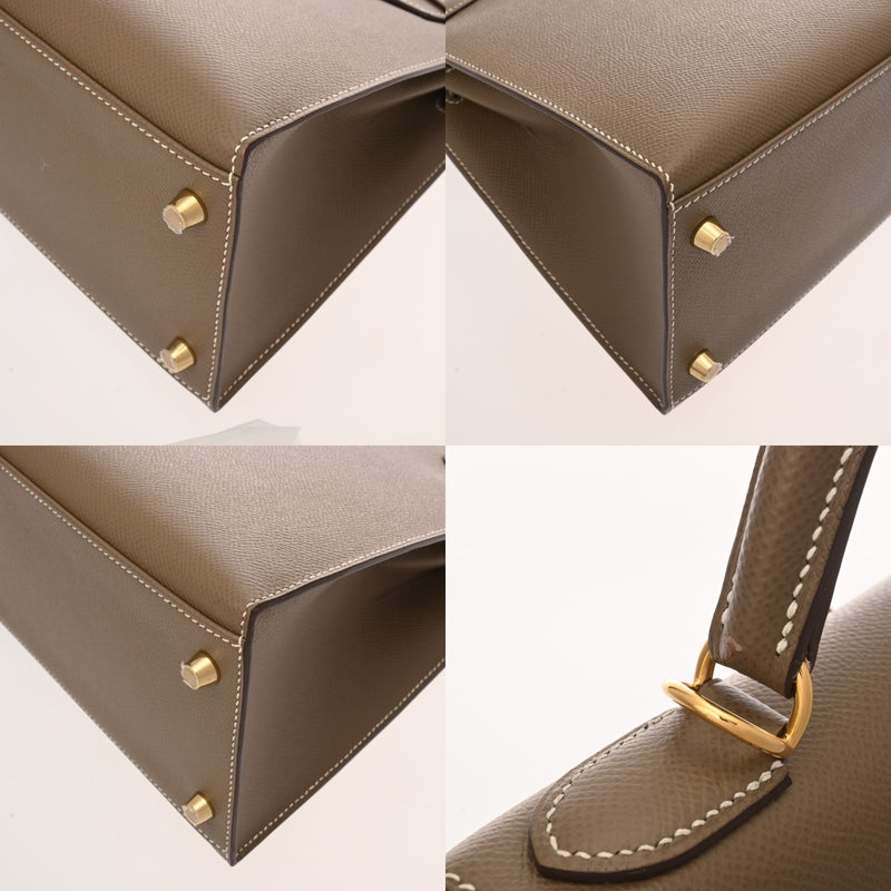 HERMES エルメス ケリー28 外縫い エトゥープ Y刻印(2020年頃) レディース ヴォーエプソン 2WAYバッグ Aランク 中古 銀蔵