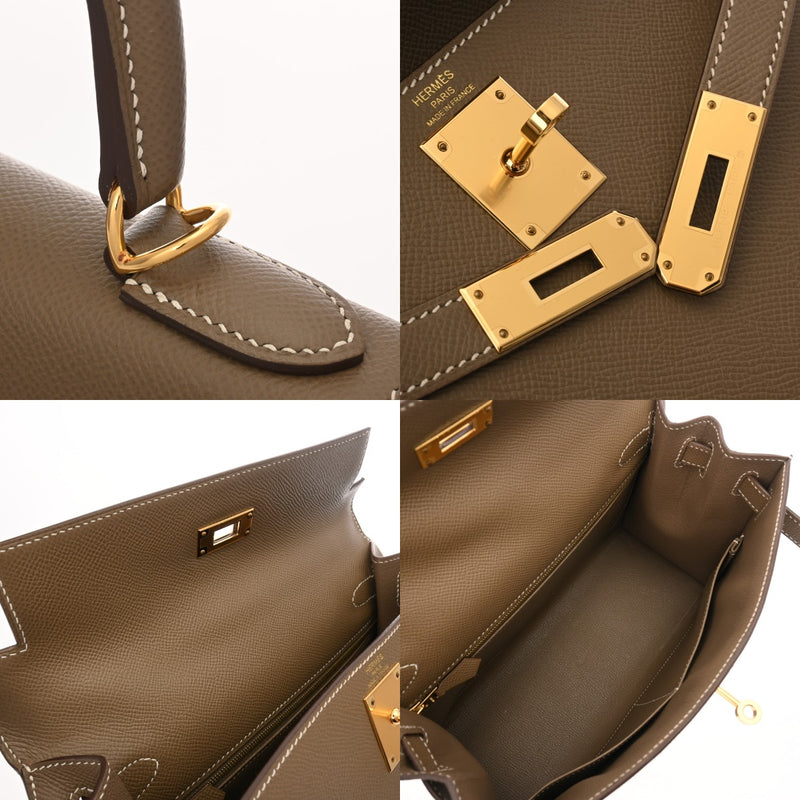 HERMES エルメス ケリー28 外縫い エトゥープ Y刻印(2020年頃) レディース ヴォーエプソン 2WAYバッグ Aランク 中古 銀蔵