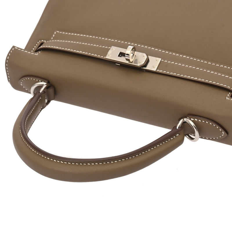 HERMES エルメス ケリー25 内縫い エトゥープ B刻印(2023年頃) レディース ヴォースイフト 2WAYバッグ 新同 中古 銀蔵