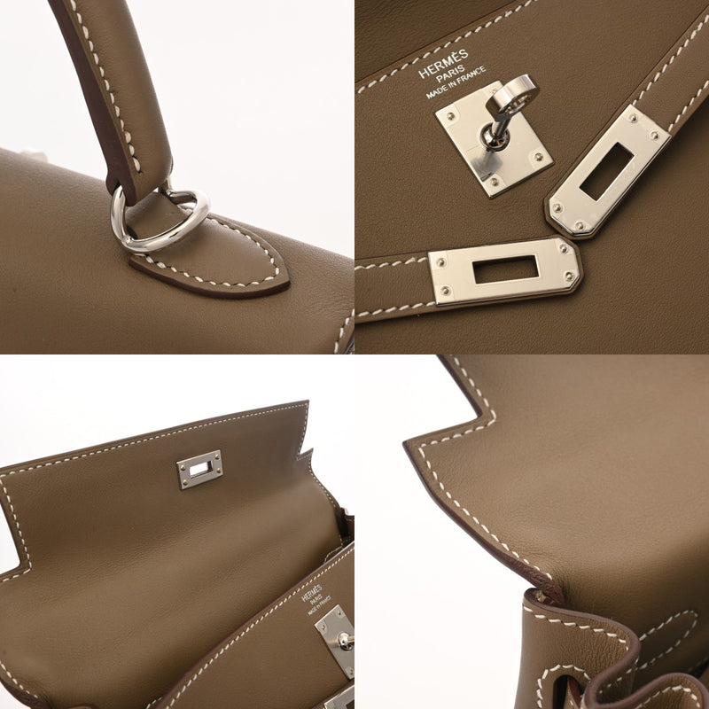HERMES エルメス ケリー25 内縫い エトゥープ B刻印(2023年頃) レディース ヴォースイフト 2WAYバッグ 新同 中古 銀蔵