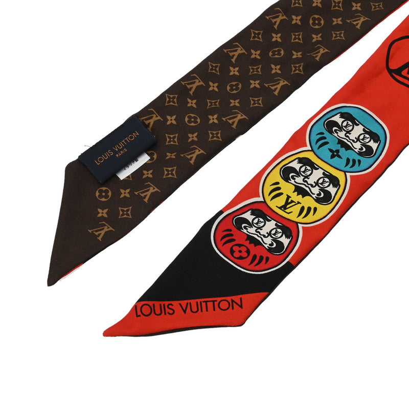 LOUIS VUITTON ルイヴィトン モノグラム バンドー BB カブキ ステッカー 山本寛斎コラボ レッド/ブラウン MP1942 レディース シルク100％ スカーフ ABランク 中古 銀蔵