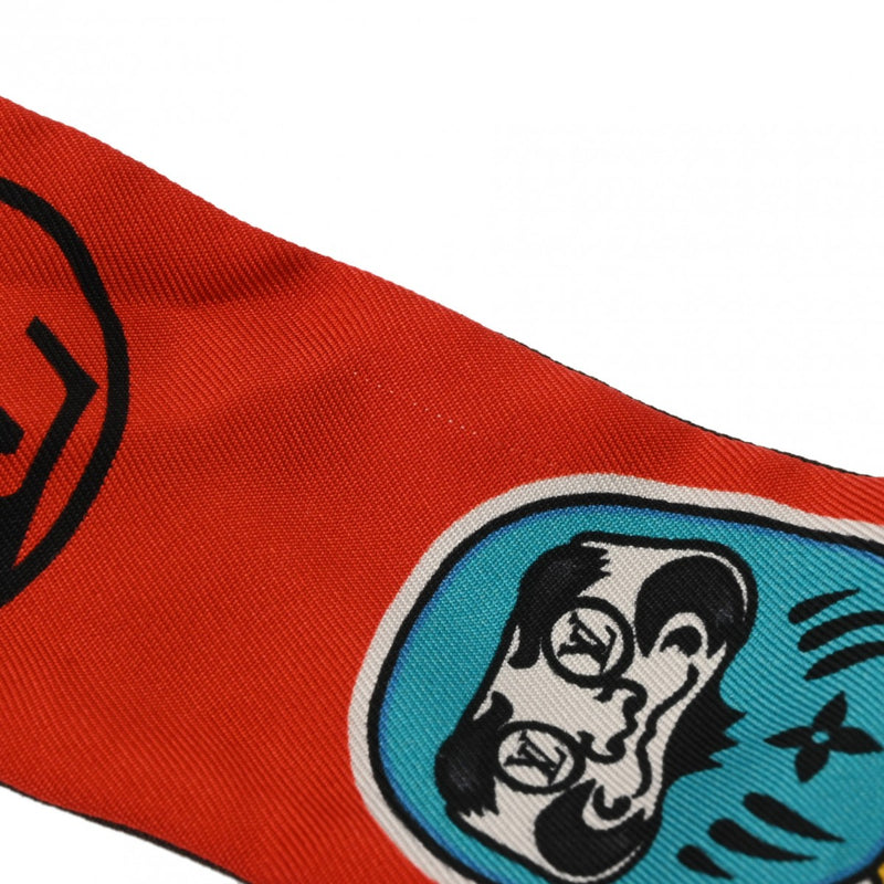 LOUIS VUITTON ルイヴィトン モノグラム バンドー BB カブキ ステッカー 山本寛斎コラボ レッド/ブラウン MP1942 レディース シルク100％ スカーフ ABランク 中古 銀蔵