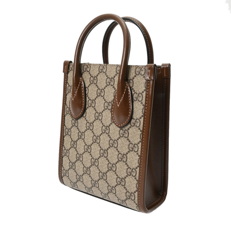 GUCCI グッチ インターロッキングG ミニトート ベージュ/ブラウン 671623 レディース GGスプリームキャンバス レザー トートバッグ ABランク 中古 銀蔵