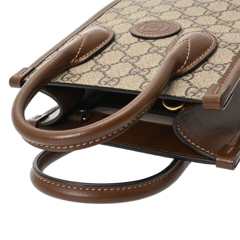 GUCCI グッチ インターロッキングG ミニトート ベージュ/ブラウン 671623 レディース GGスプリームキャンバス レザー トートバッグ ABランク 中古 銀蔵