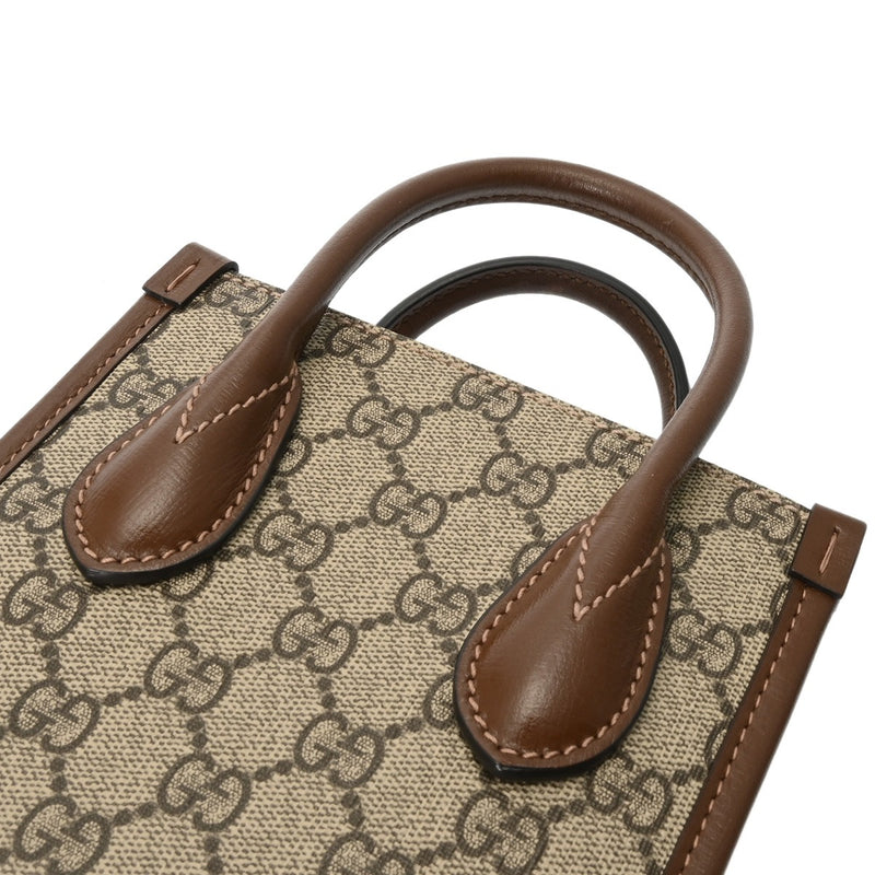 GUCCI グッチ インターロッキングG ミニトート ベージュ/ブラウン 671623 レディース GGスプリームキャンバス レザー トートバッグ ABランク 中古 銀蔵