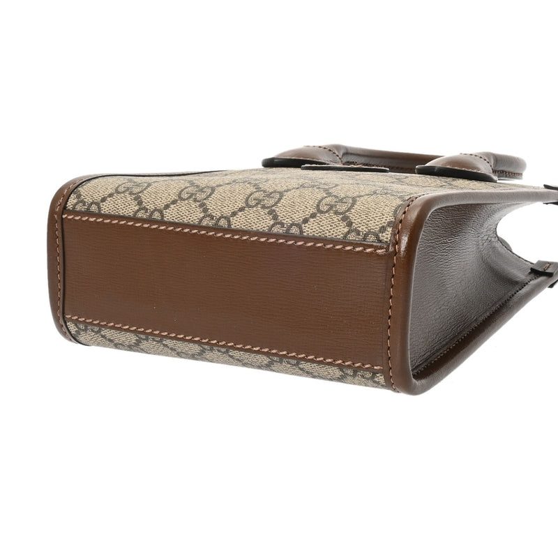 GUCCI グッチ インターロッキングG ミニトート ベージュ/ブラウン 671623 レディース GGスプリームキャンバス レザー トートバッグ ABランク 中古 銀蔵