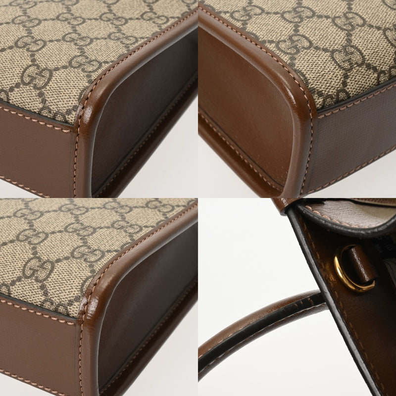 GUCCI グッチ インターロッキングG ミニトート ベージュ/ブラウン 671623 レディース GGスプリームキャンバス レザー トートバッグ ABランク 中古 銀蔵