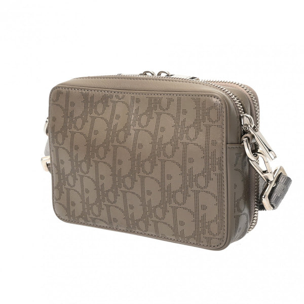 CHRISTIAN DIOR クリスチャンディオール ストラップジップポーチ オブリーク ギャラクシー グレージュ レディース レザー ショルダーバッグ ABランク 中古 銀蔵