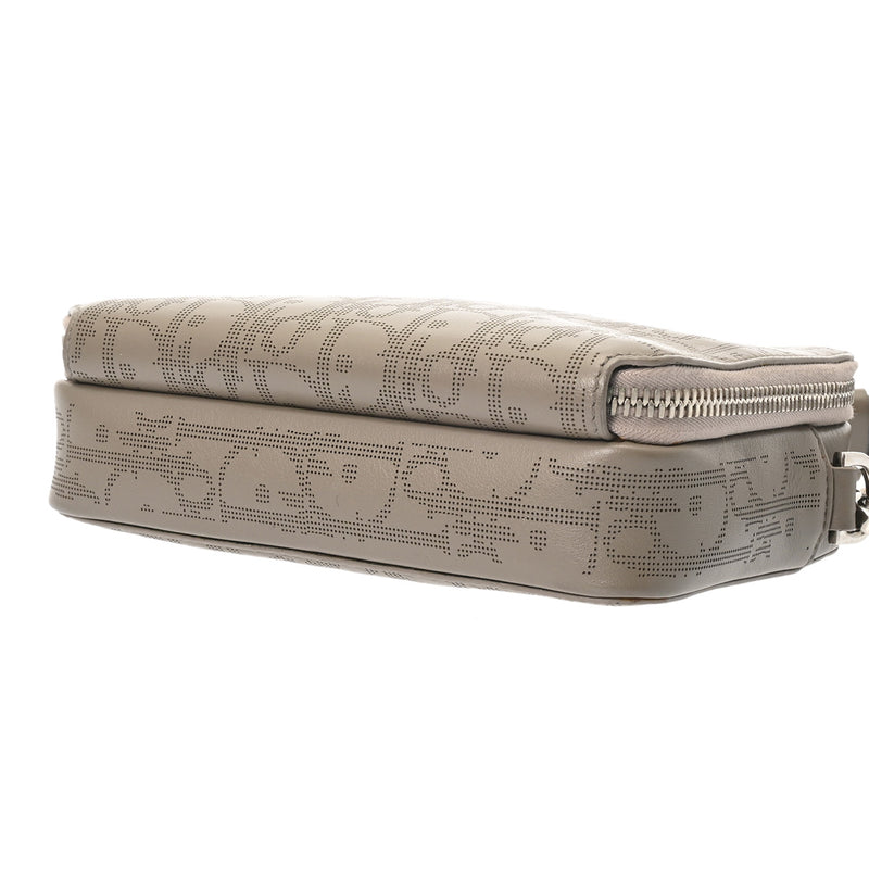 CHRISTIAN DIOR クリスチャンディオール ストラップジップポーチ オブリーク ギャラクシー グレージュ レディース レザー ショルダーバッグ ABランク 中古 銀蔵