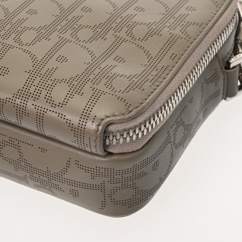 CHRISTIAN DIOR クリスチャンディオール ストラップジップポーチ オブリーク ギャラクシー グレージュ レディース レザー ショルダーバッグ ABランク 中古 銀蔵