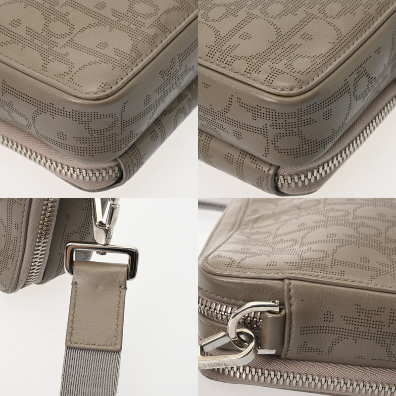 CHRISTIAN DIOR クリスチャンディオール ストラップジップポーチ オブリーク ギャラクシー グレージュ レディース レザー ショルダーバッグ ABランク 中古 銀蔵