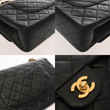 CHANEL シャネル マトラッセ Wフラップ 25cm チェーンショルダー ブラック レディース ラムスキン ショルダーバッグ ABランク 中古 銀蔵