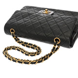 CHANEL シャネル マトラッセ チェーンショルダー 25cm Wフラップ ブラック レディース ラムスキン ショルダーバッグ ABランク 中古 銀蔵