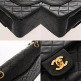 CHANEL シャネル マトラッセ チェーンショルダー 25cm Wフラップ ブラック レディース ラムスキン ショルダーバッグ ABランク 中古 銀蔵