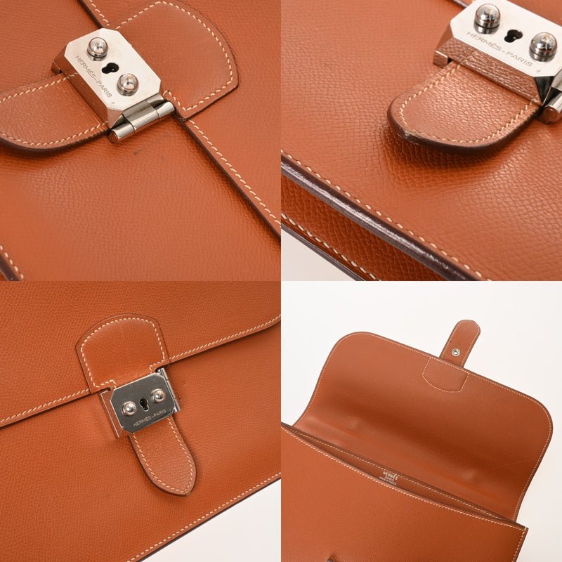 HERMES エルメス サックアデペッシュ27 ハンドバッグ コニャック □I刻印(2005年頃) メンズ ヴォーエプソン ビジネスバッグ Bランク 中古 銀蔵