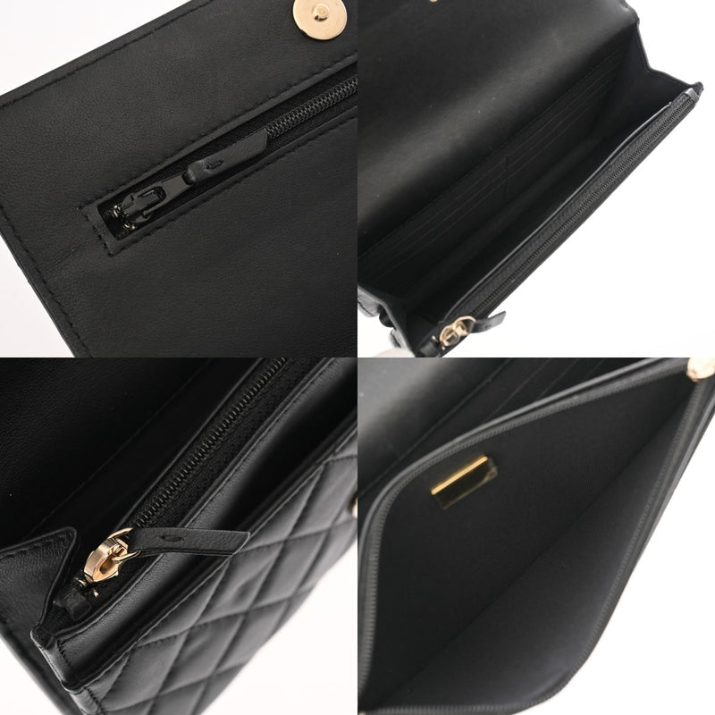 CHANEL シャネル マトラッセ チェーンウォレット パール ブラック レディース ラムスキン ショルダーバッグ ABランク 中古 銀蔵