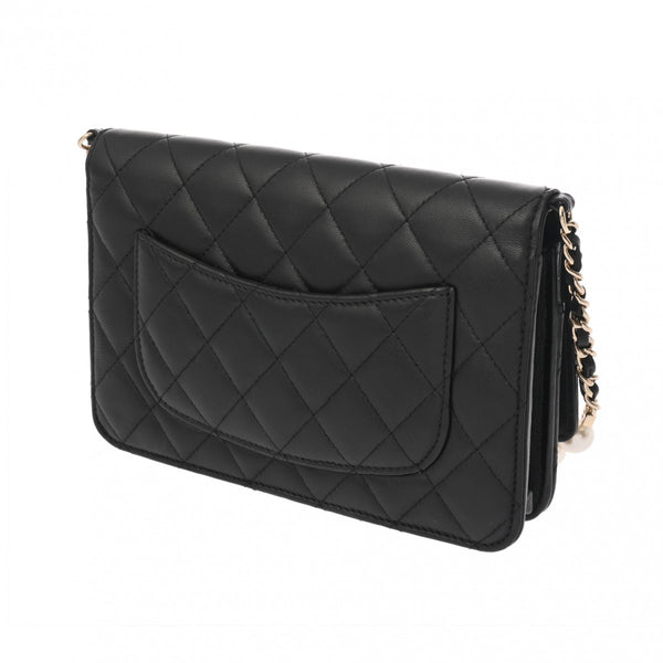 CHANEL シャネル マトラッセ チェーンウォレット パール ブラック レディース ラムスキン ショルダーバッグ ABランク 中古 銀蔵