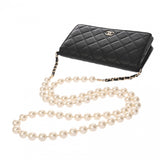 CHANEL シャネル マトラッセ チェーンウォレット パール ブラック レディース ラムスキン ショルダーバッグ ABランク 中古 銀蔵