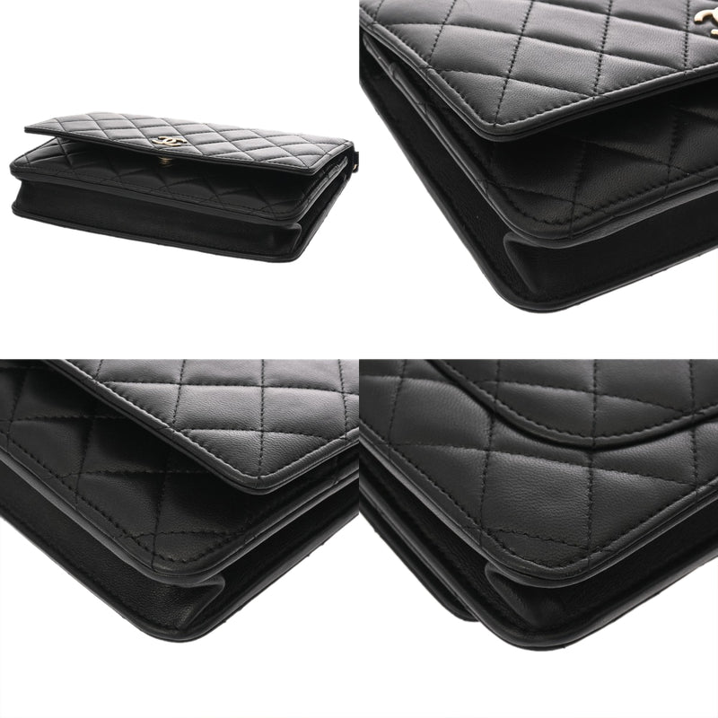 CHANEL シャネル マトラッセ チェーンウォレット パール ブラック レディース ラムスキン ショルダーバッグ ABランク 中古 銀蔵