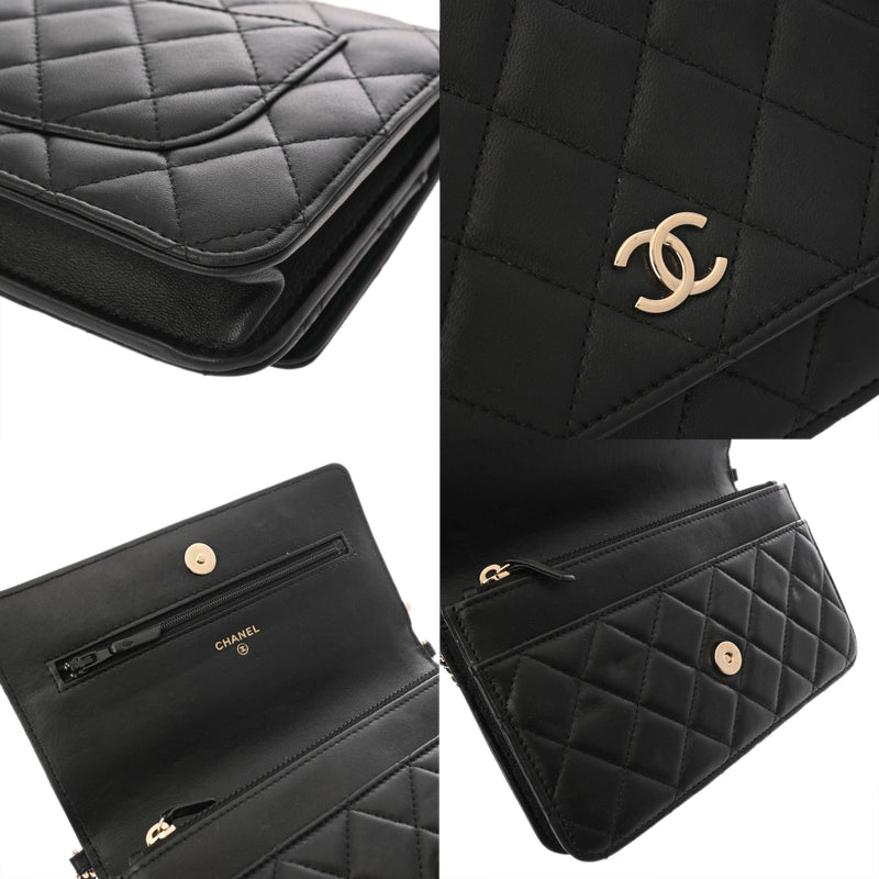 CHANEL シャネル マトラッセ チェーンウォレット パール ブラック レディース ラムスキン ショルダーバッグ ABランク 中古 銀蔵
