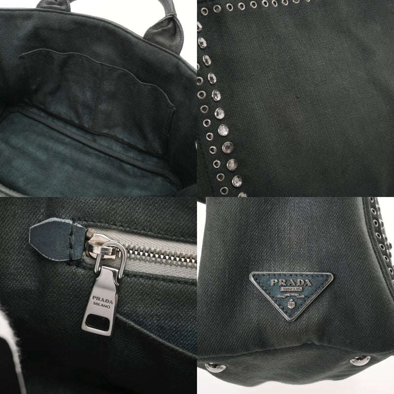 PRADA プラダ カナパ トート スタッズ ビジュ モスグリーン BN2642 レディース キャンバス ハンドバッグ Bランク 中古 銀蔵