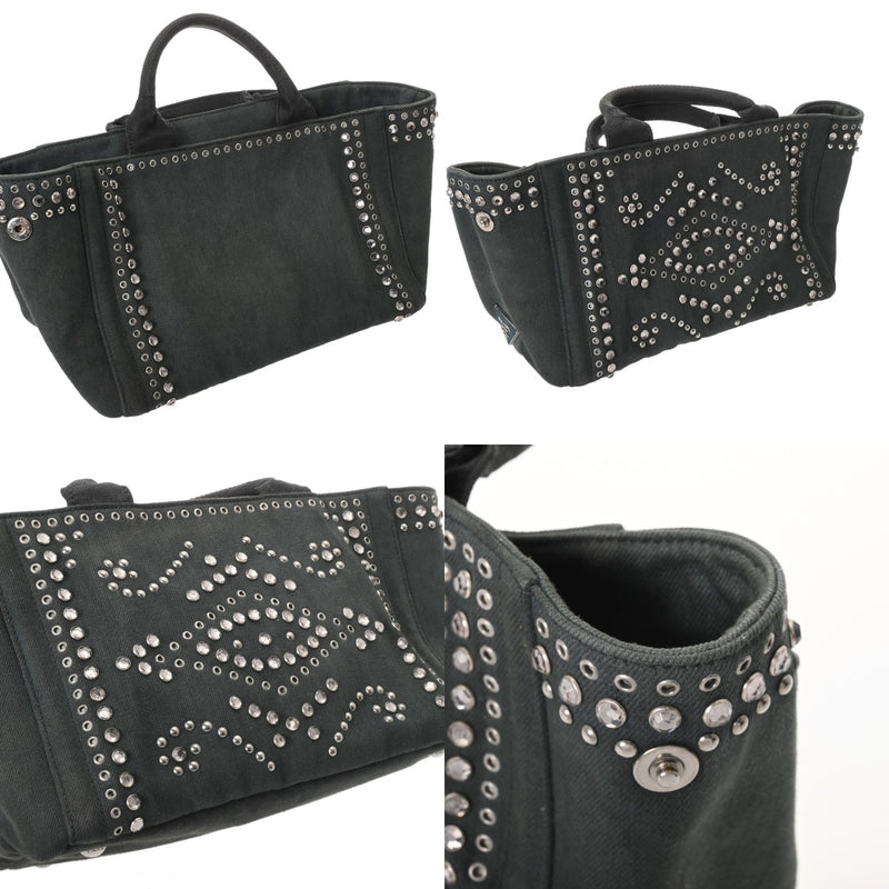 PRADA プラダ カナパ トート スタッズ ビジュ モスグリーン BN2642 レディース キャンバス ハンドバッグ Bランク 中古 銀蔵
