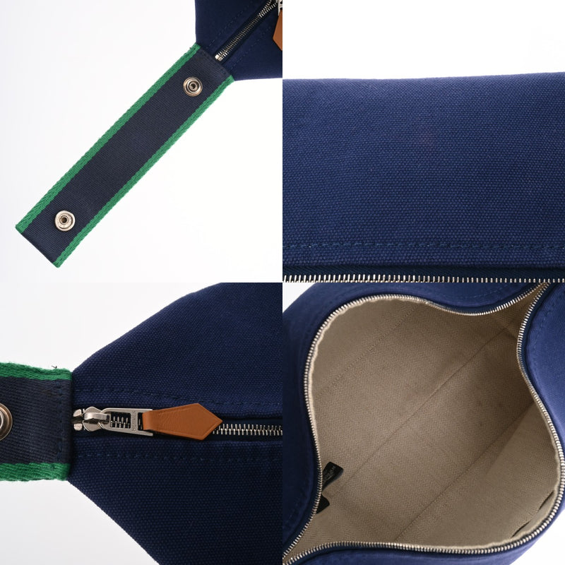 HERMES エルメス ブリッドアブラック GM ブルーマリン レディース コットン100％ ポーチ ABランク 中古 銀蔵