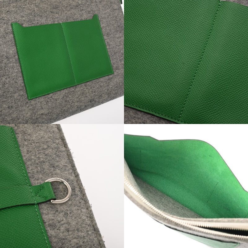 HERMES エルメス トゥードゥー 37 グレー/グリーン A刻印(2017年頃) ユニセックス フェルト ヴォーエプソン クラッチバッグ Aランク 中古 銀蔵
