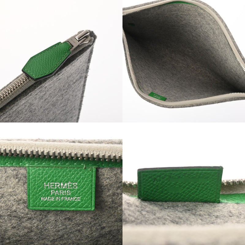 HERMES エルメス トゥードゥー 37 グレー/グリーン A刻印(2017年頃) ユニセックス フェルト ヴォーエプソン クラッチバッグ Aランク 中古 銀蔵