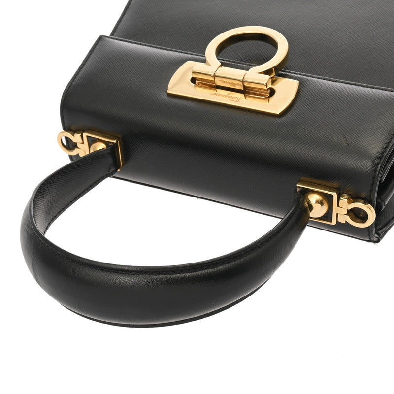 SALVATORE FERRAGAMO フェラガモ ガンチーニ ケリー型 2WAY ブラック AQ-212193 レディース レザー ハンドバッグ Aランク 中古 銀蔵