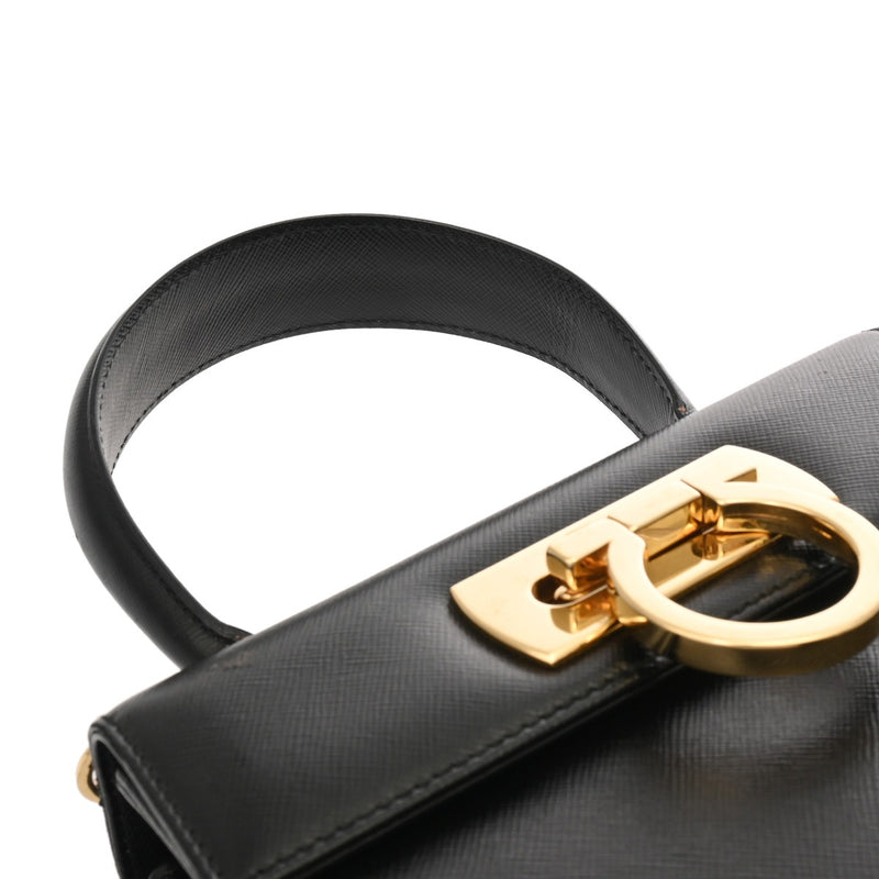 SALVATORE FERRAGAMO フェラガモ ガンチーニ ケリー型 2WAY ブラック AQ-212193 レディース レザー ハンドバッグ Aランク 中古 銀蔵