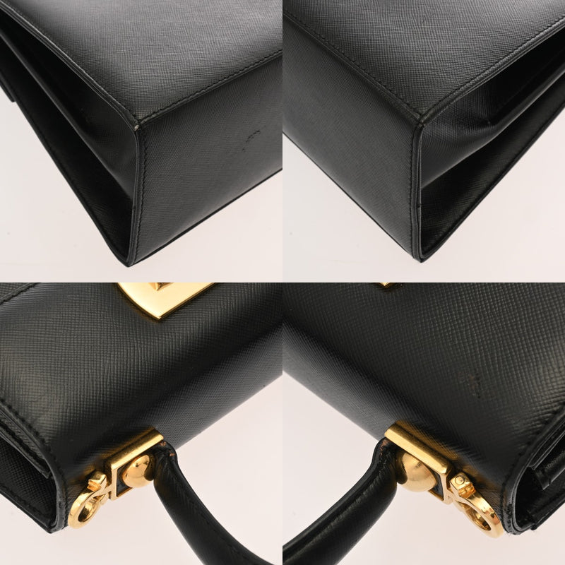 SALVATORE FERRAGAMO フェラガモ ガンチーニ ケリー型 2WAY ブラック AQ-212193 レディース レザー ハンドバッグ Aランク 中古 銀蔵