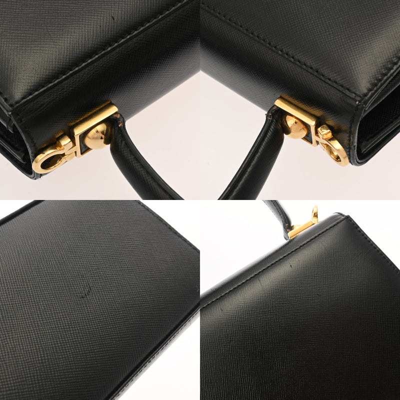 SALVATORE FERRAGAMO フェラガモ ガンチーニ ケリー型 2WAY ブラック AQ-212193 レディース レザー ハンドバッグ Aランク 中古 銀蔵